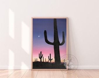 Desert Cactus Sunset Print: Acrylic Landscape Art (Digital Download)