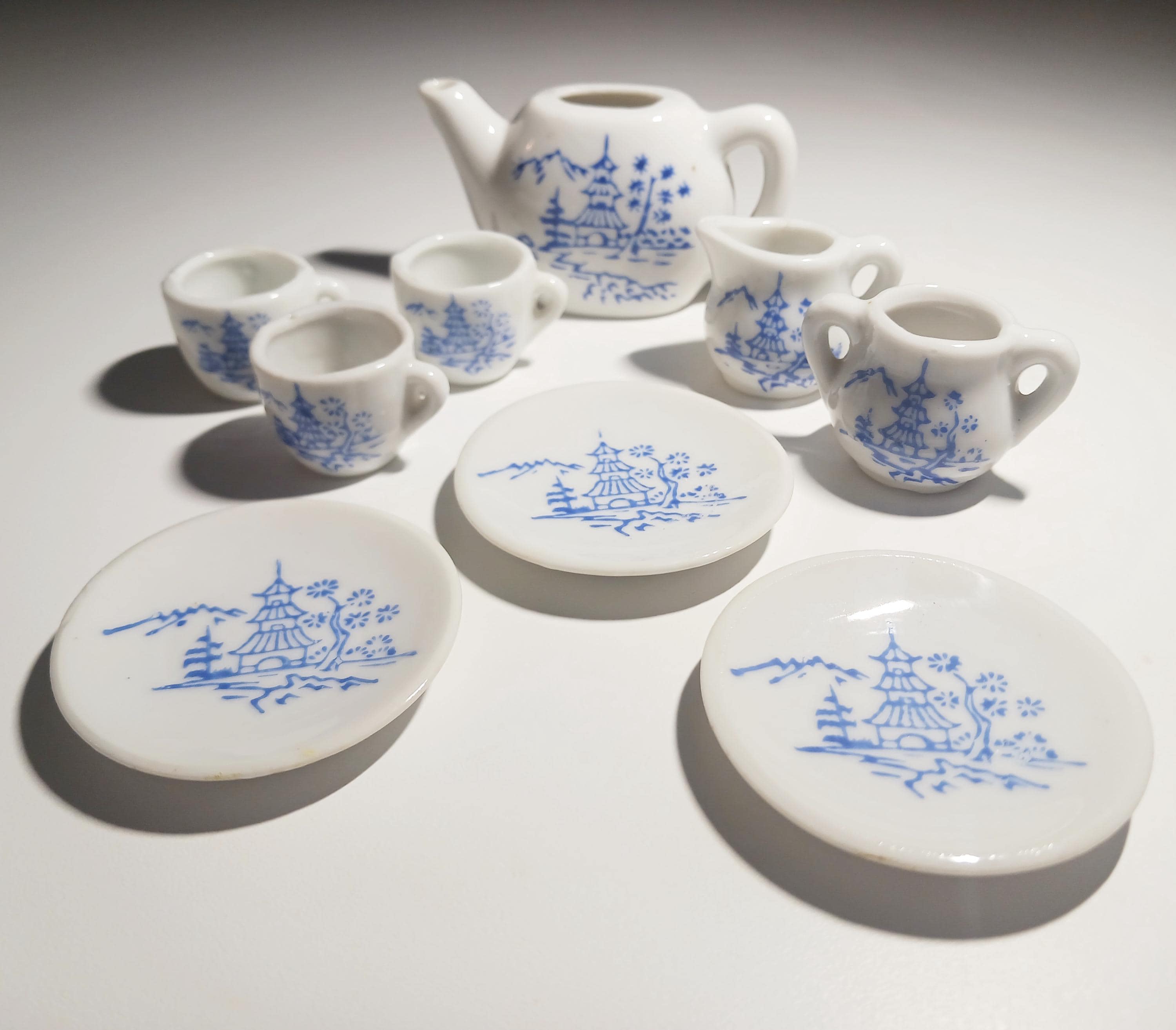 Vintage Porcelain Blue & White Tea Set, 1960s, 9 Piece Tea Set - Etsy