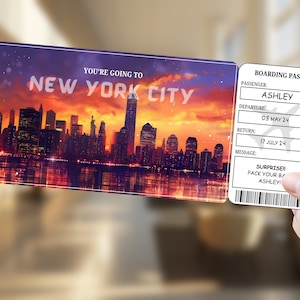Carte d'embarquement numérique personnalisée pour New York : cadeau de voyage ou surprise pour les vacances à téléchargement immédiat