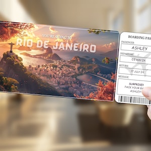Cartão de embarque digital personalizado do Rio de Janeiro – download instantâneo de presente de viagem ou surpresa de férias