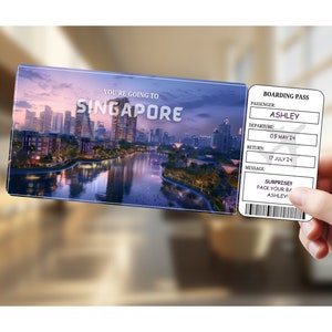 Custom Singapore Digital Boarding Pass – Instant Download Travel Gift or Vacation Surprise