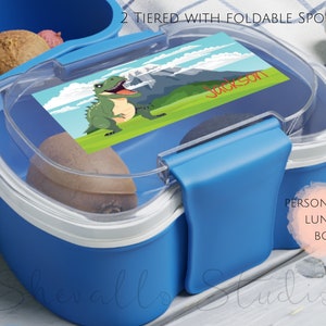 Personalized Dinosaur Two-tier Lunch Box | Custom Lunch Box for Kids | Birthday Gift for Boy | Reusable Lunch Box | Dinosaur Lunch Box