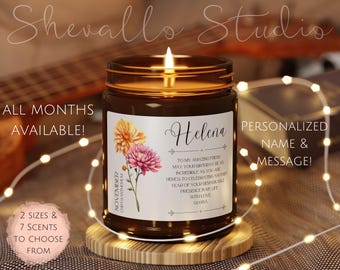 Personalized Birth Flower Candle Gift | Personalized Gift for Friend | Custom Birth Flower Candle | Birthday Message Candle | Romantic Gift