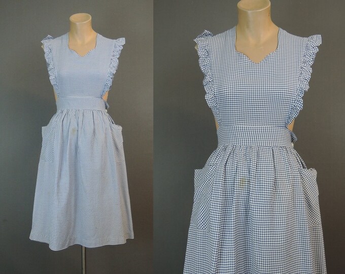 Vintage 1940s Pinafore Dress, Fits 33 Inch Bust, 24 Waist, Blue and