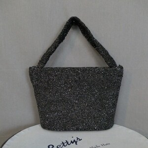 Vintage Black Beaded Evening Purse 1930s 1940s Sparkle Party Bag 8x6 inches image 2