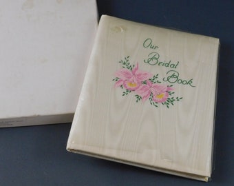 Vintage 1940s Our Bridal Book, Unused, Wedding Memories Records, small 7x8 Silk Moire, in box