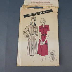 Vintage 1940s Shirtwaist Tailored Dress Pattern, Butterick 3736, size unknown, uncut