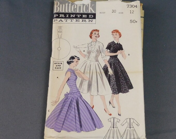 Vintage 1950s Dress Pattern, Long Torso, Full Circle Skirt, Butterick ...
