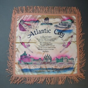 Vintage 1940s Atlantic City Souvenir Pillow Cover: Pink Satin Fringe, Mother Poem