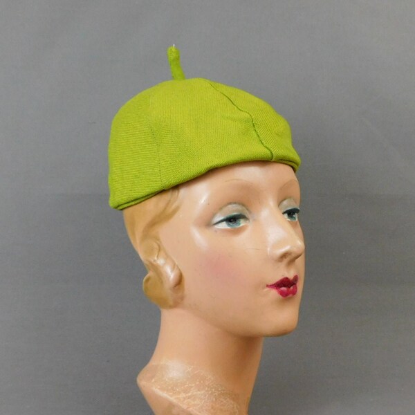 Vintage Chartreuse Linen Hat 1960s, 21 inch head, Finley New York