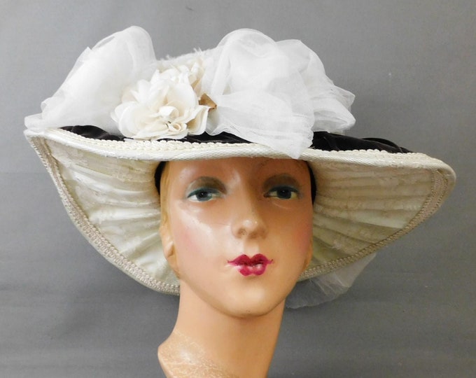 Vintage Outrageous Victorian Style Hat With Wide Brim, Black Velvet ...