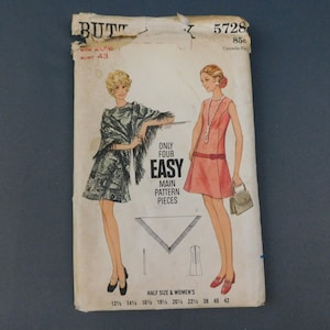 Vintage 1960s Short Shift Dress with Shawl Pattern, Butterick 5728 43 bust, uncut, Flapper style