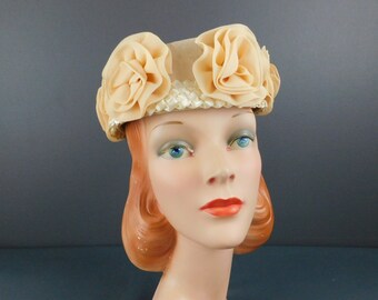 Vintage Yellow Chiffon Hat Pleated Bows Netting 1950s Union  display picture 1