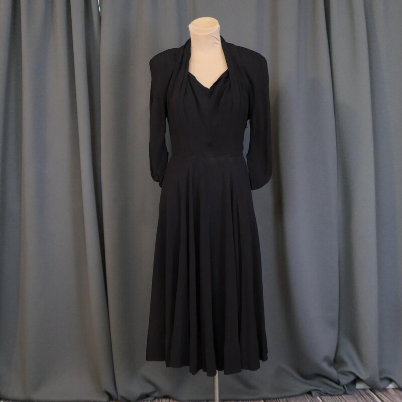 1940s Black Cocktail Dress with Chiffon Bust main image 0