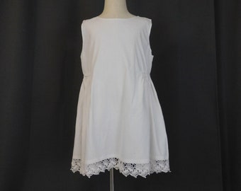 Vintage Little Girl Cotton Slip with Crochet Lace, 1910s 1920s, 29 inch chest, some issues