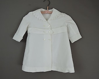 Antique White Toddler Child Coat, 26 inch Chest, 1900s 1920s Cotton