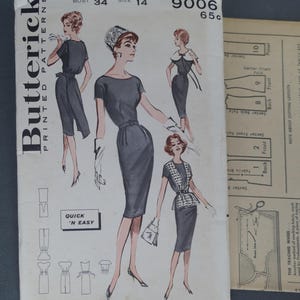 May include: Vintage Butterick sewing pattern featuring illustrations of dresses. The pattern includes a variety of dress styles, with a focus on a fitted silhouette. The pattern also includes the text "Quick 'N Easy".