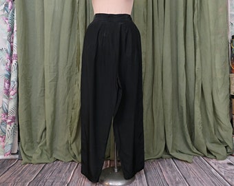Vintage 1940s Black Rayon Pajamas Pants, 25 inch waist, some issues