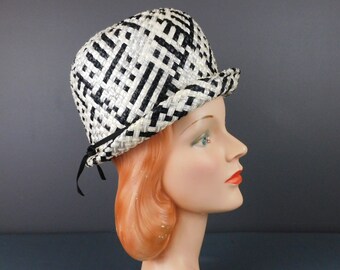 Vtg Mr. John Black Silver Straw Woven Bucket Hat Vtg Mr. John Black Silver Straw Woven Bucket Hat main image 4