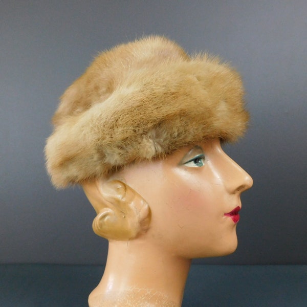 Vintage Light Brown Mink Hat 1960s, 21 inch head, by Marquise