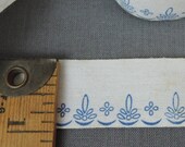 5 Yards Vintage Printed Floral Trim, Cotton Ribbon, 1 inch wide, Blue on white