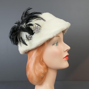 Vintage 1950s/1960s White Faux Fur Cloche Bucket Hat w Rhinestone Detail. 1960s White Fur Hat - Etsy main image 4