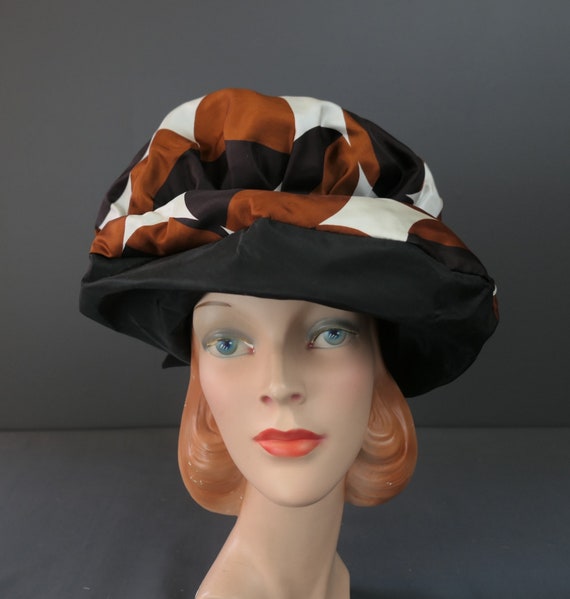 Vintage Mod Polka Dot Hat Black & Brown 1960s, 21 Inch Head  display picture 3