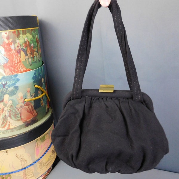 Vintage 1930s 1940s Brown Wool Purse, Small Wrist Bag