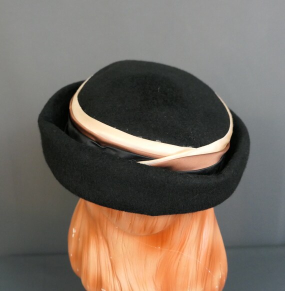 Vintage Black Felt & Satin Hat Fabric, 1950s, 21 … - image 5