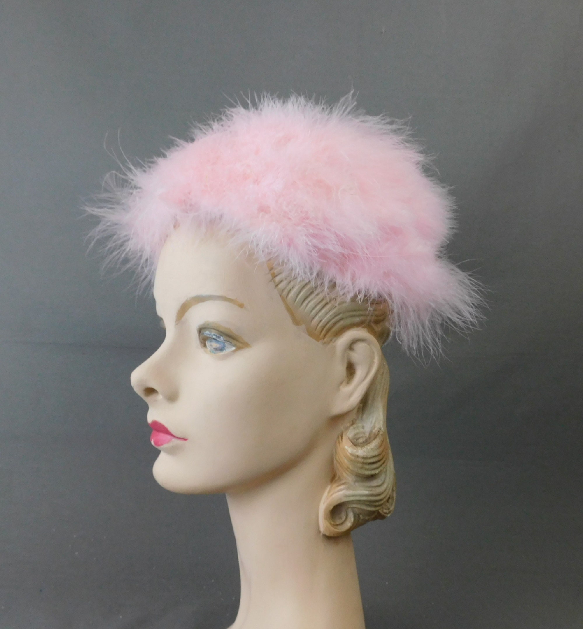 Pink Marabou Feather Hat 1960s 