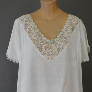 Vintage Edwardian Nightgown, 1900s White Cotton with Lace, fits 44 inch bust
