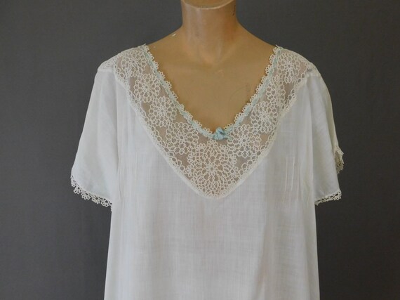 Vintage Edwardian Nightgown, 1900s White Cotton w… - image 3