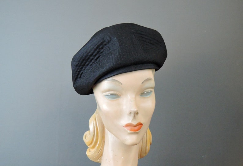 Vintage Black Fabric Hat 1960s by Lora With Gold Button Fits | Etsy