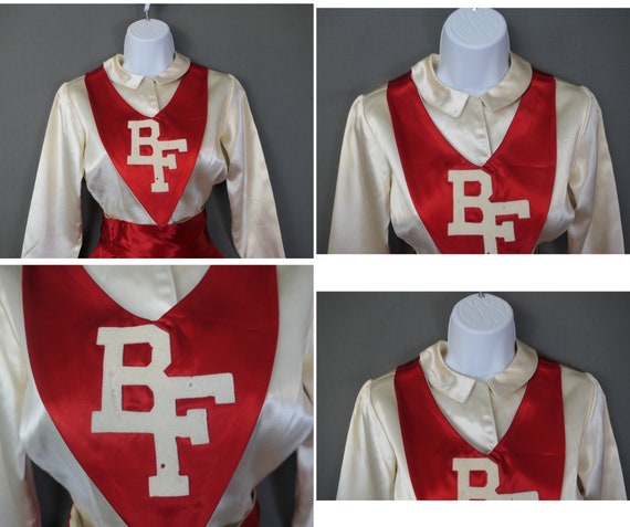 Vintage 1950s Majorette Uniform, Red & White Sati… - image 4