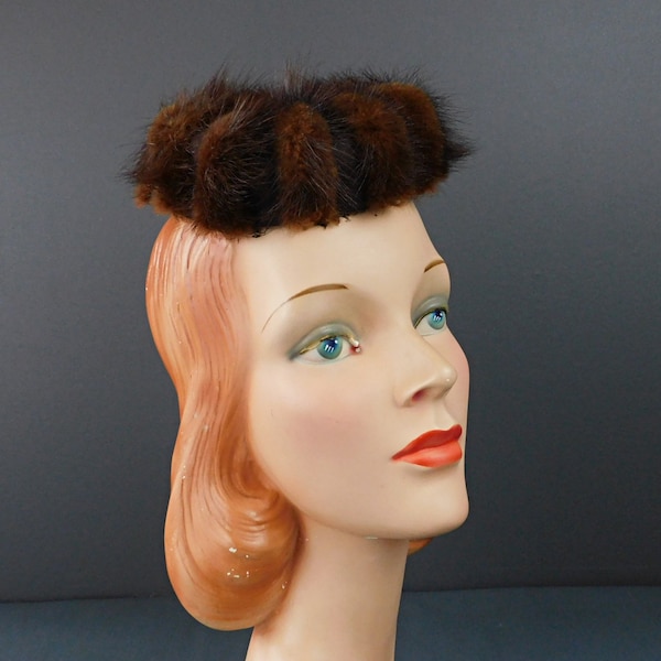 Vintage Dark Brown Mink Topper Hat, 1960s Evening, Tiny Pillbox