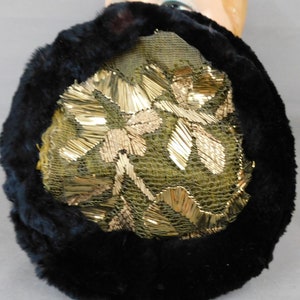 Vintage 1920s Fur and Gold Embroidered Lace Hat Carson Pirie & Scott, AS IS image 9