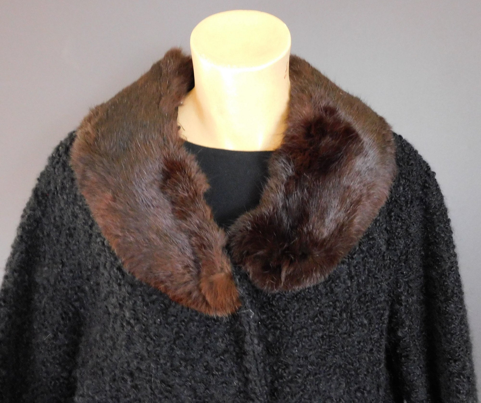 Vintage 1960s Faux Persian Lamb Jacket - Rabbit Fur Collar, 36
