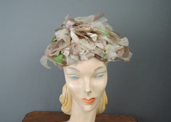Vintage Taupe Floral Hat 1960s Evelyn Varon Dusty