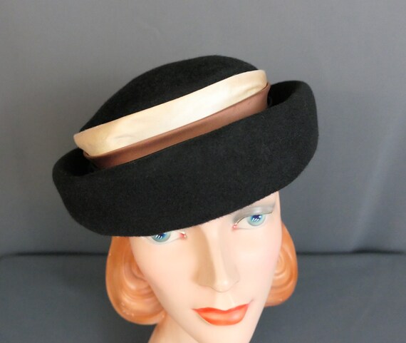 Vintage Black Felt & Satin Hat Fabric, 1950s, 21 … - image 4