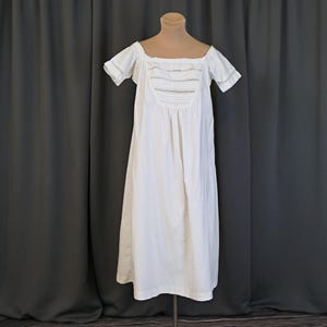 Antique White Cotton Nightgown, Victorian 1800s, 36 bust, Pintucks and Crochet Lace, wide neck