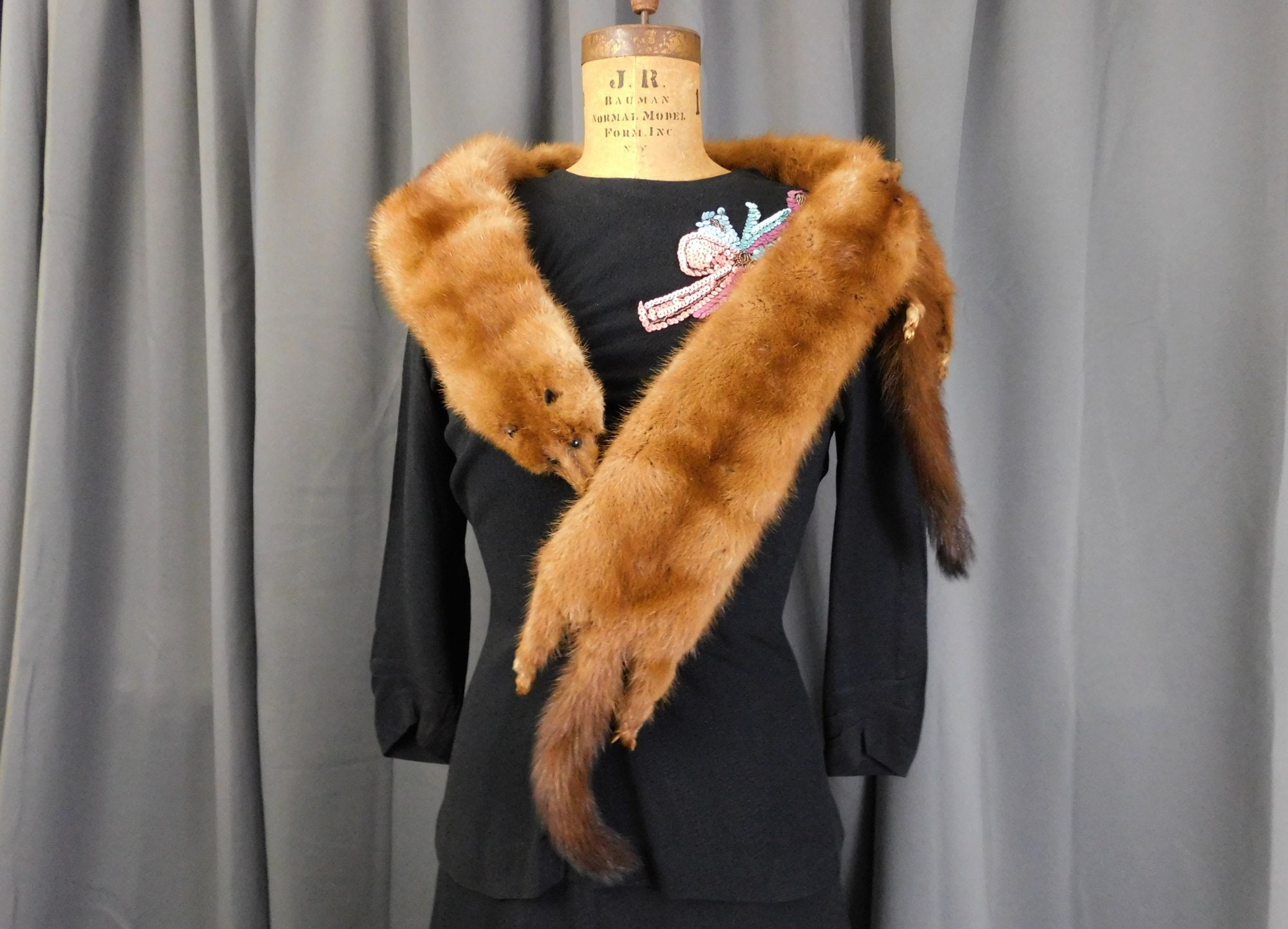 Stone Marten Mink Wrap With Heads Stone Marten Fur Bomber Hat