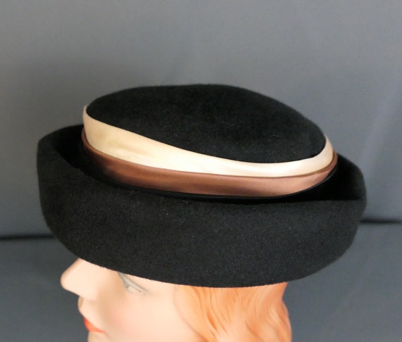 Vintage Black Felt & Satin Hat Fabric, 1950s, 21 … - image 9