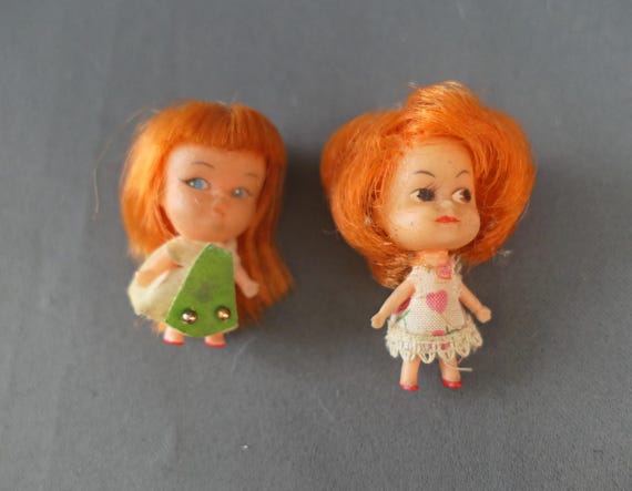 2 Vintage Tiny Dolls With Orange Hair, 1960s, 2 Inches, Kiddle