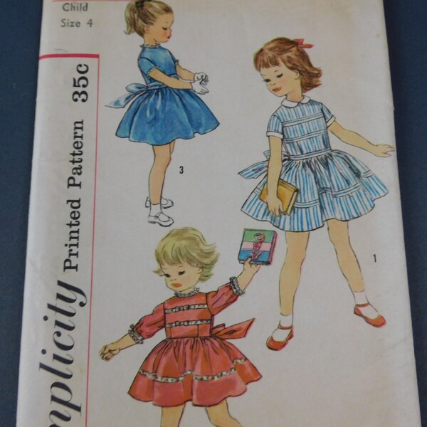 Vintage Size 4 Little Girl Dress Pattern 1950s, Simplicity 2631, uncut