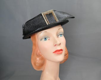 Vintage 1960’s Veiled Feather Ring Hat Vintage Black Feather Hat Satin Ring With Open Top and Veil  main image 4
