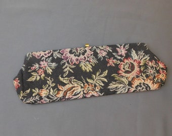 Cartera de embrague con tapiz floral vintage, 17 pulgadas de ancho, década de 1960