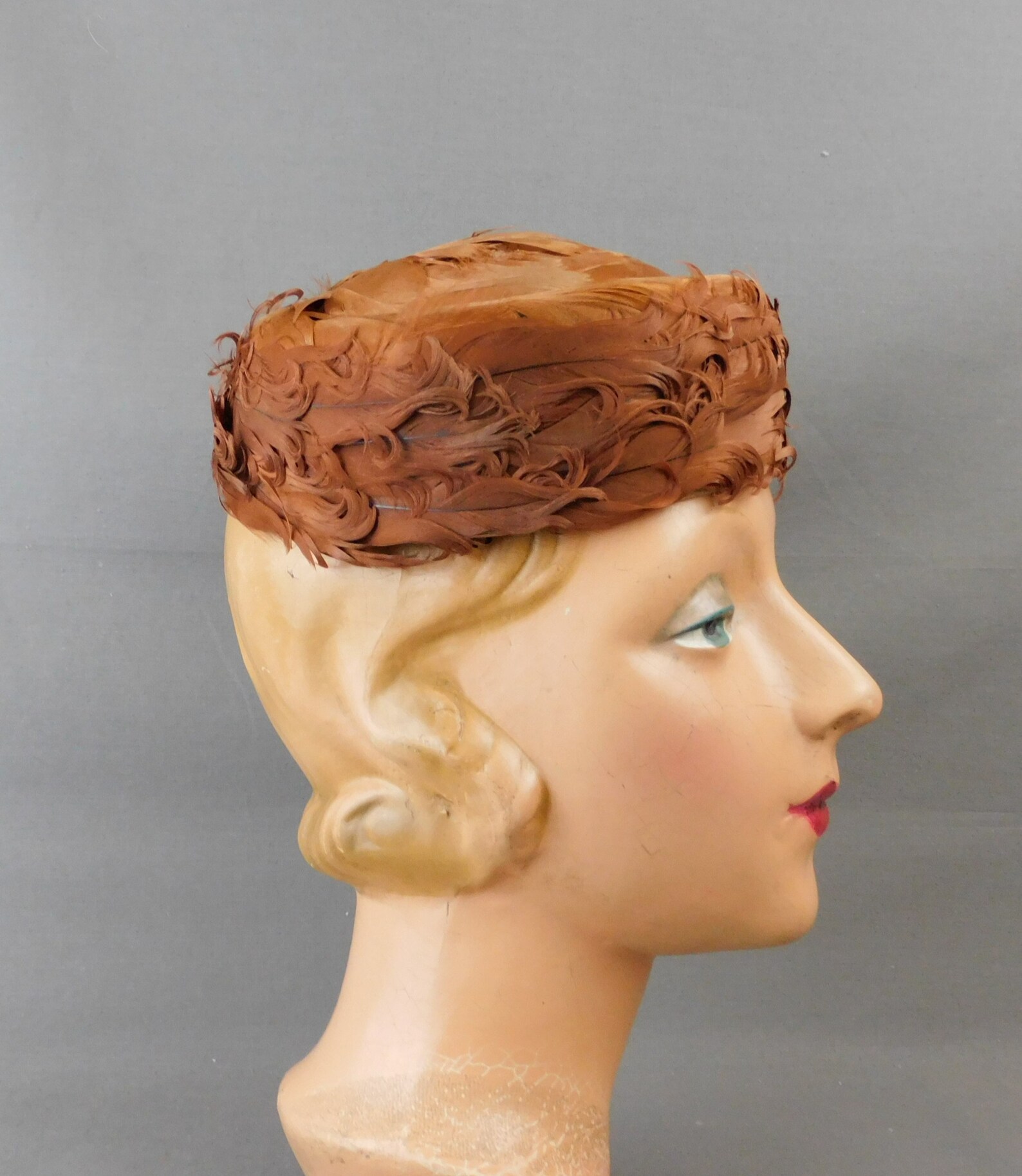 Vintage Brown Feather Pillbox Hat 1960s 22 Inch Head Topper Etsy