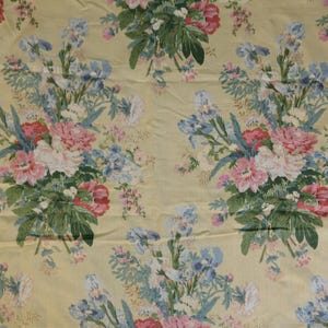 Vintage Floral Fabric: 3 Yards Yellow Linen Rayon Blend, 50&quot; Wide