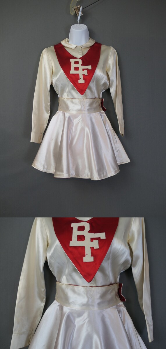 Vintage 1950s Majorette Uniform, Red & White Sati… - image 5