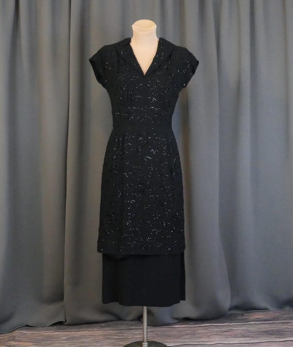 Vintage 1940s Black Beaded Evening Dress: 36 Bust, Noir, Sequin Flowers - Etsy Vintage 1940s Black Beaded Evening Dress: 36 Bust, Noir, Sequin Flowers - Etsy